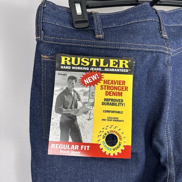 Vintage Rustler by Wrangler Bootcut Jeans 34x28 USA Made 100% Cotton NWT Dark - Picture 4 of 8
